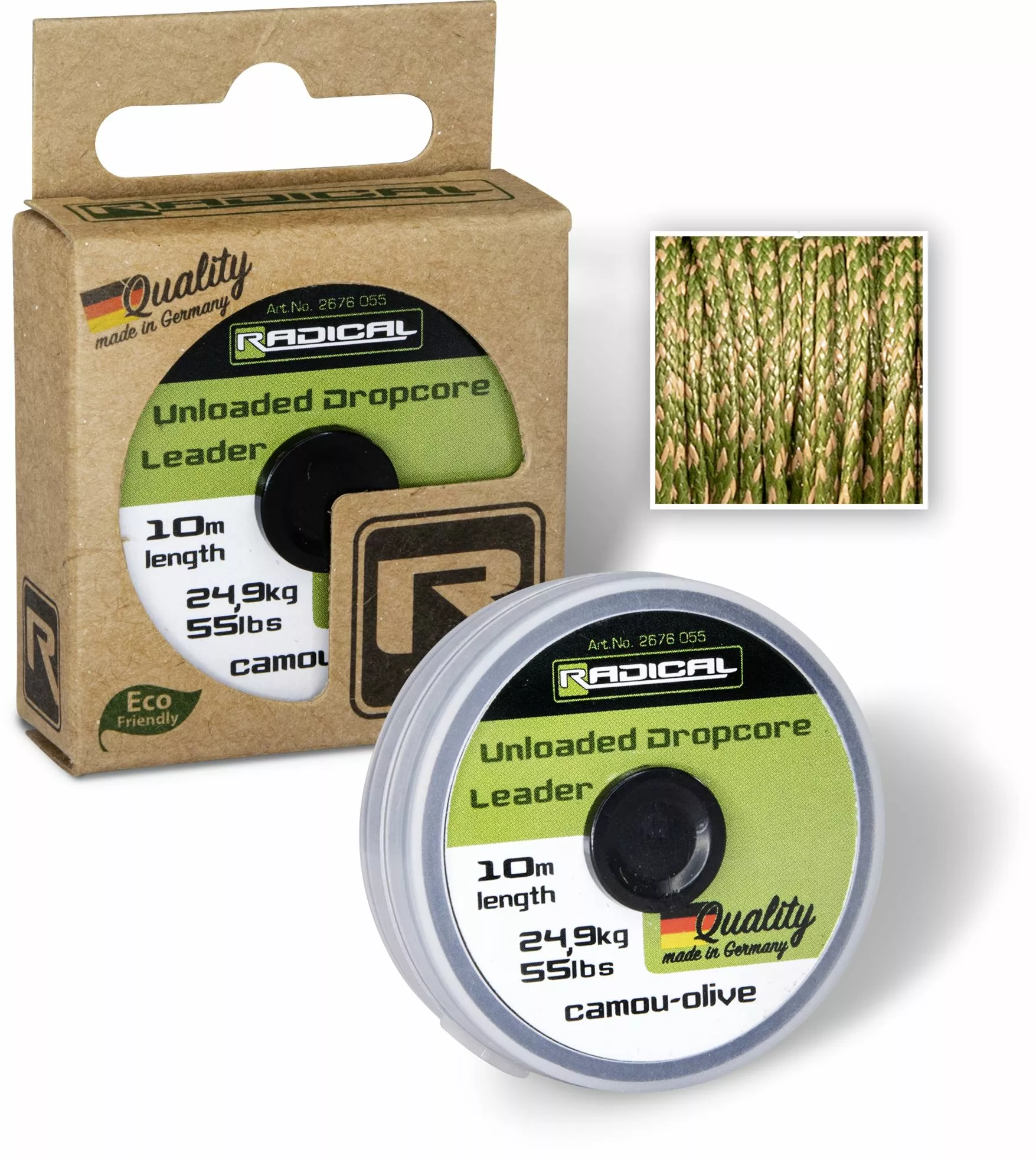 Radical Unloaded Dropcore Leader L: 10m 24,9kg / 55lbs Camou-olive 1 Radical Unloaded Dropcore Leader L: 10m 24,9kg / 55lbs Camou-olive