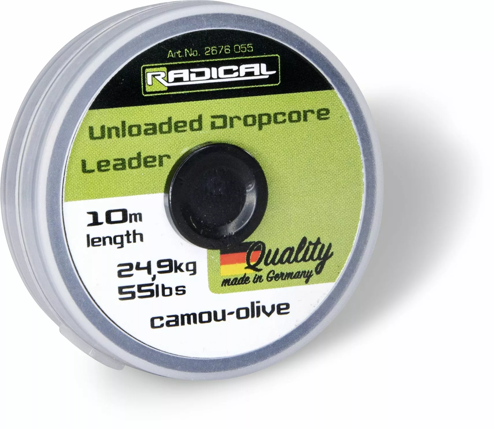 Radical Unloaded Dropcore Leader L: 10m 24,9kg / 55lbs Camou-olive 2 Radical Unloaded Dropcore Leader L: 10m 24,9kg / 55lbs Camou-olive - Afbeelding 2